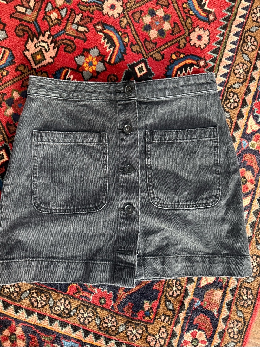 We the Free Washed Black Denim Button-Front mini Skirt